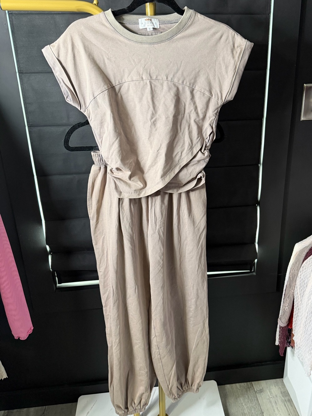 Attire Focus Beige Crewneck Top and Bottom Set NWOT